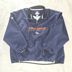 Reebok Denver Broncos NFL Equipment Quarter Zip Windbreaker Navy Blue Mens XL